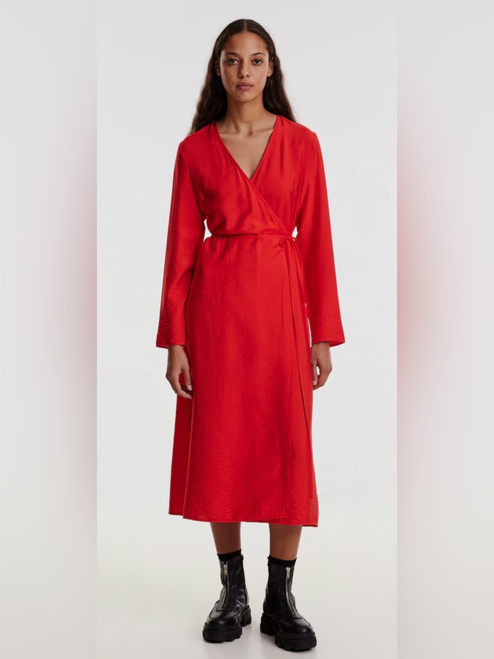 NWT Edited Alara Viscose Wrap Midi Dress Red Women’s Size 6 Casual Cocktail